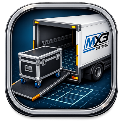Logo der Software TruckLoader von MX³ Design, stilisiertes Design-Logo auf weißem Hintergrund